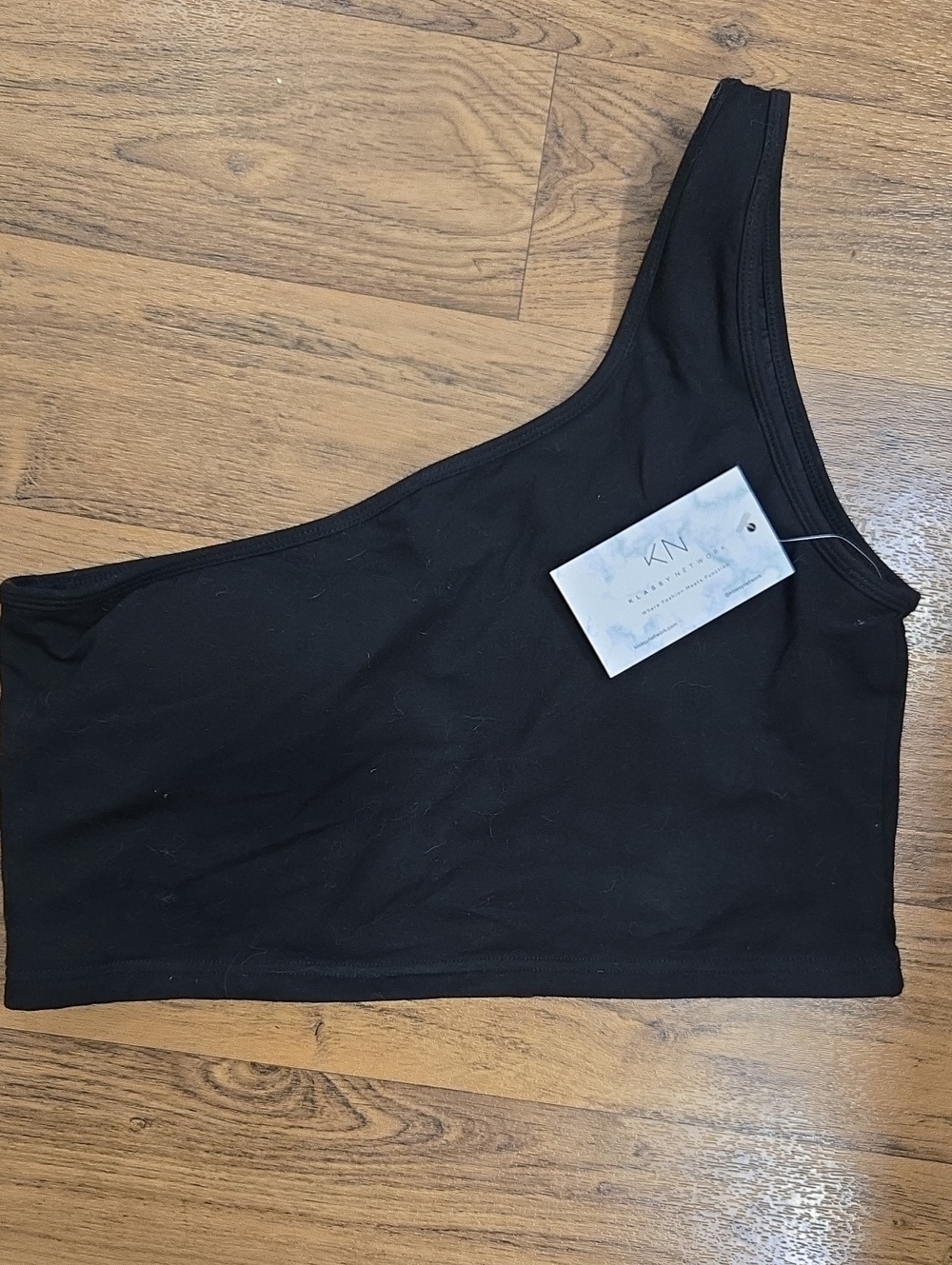 One-Shoulder Black Crop Top With Pads And Tag